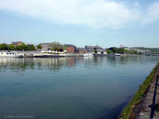 Namur en aval : le Pont des Ardennes et l'Institut Destrée, derrière l'actuel Greffe du Parlement de Wallonie